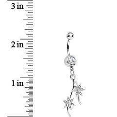 Crystalline Gem Pair of Pinwheel Posies Flower Dangle Belly Ring