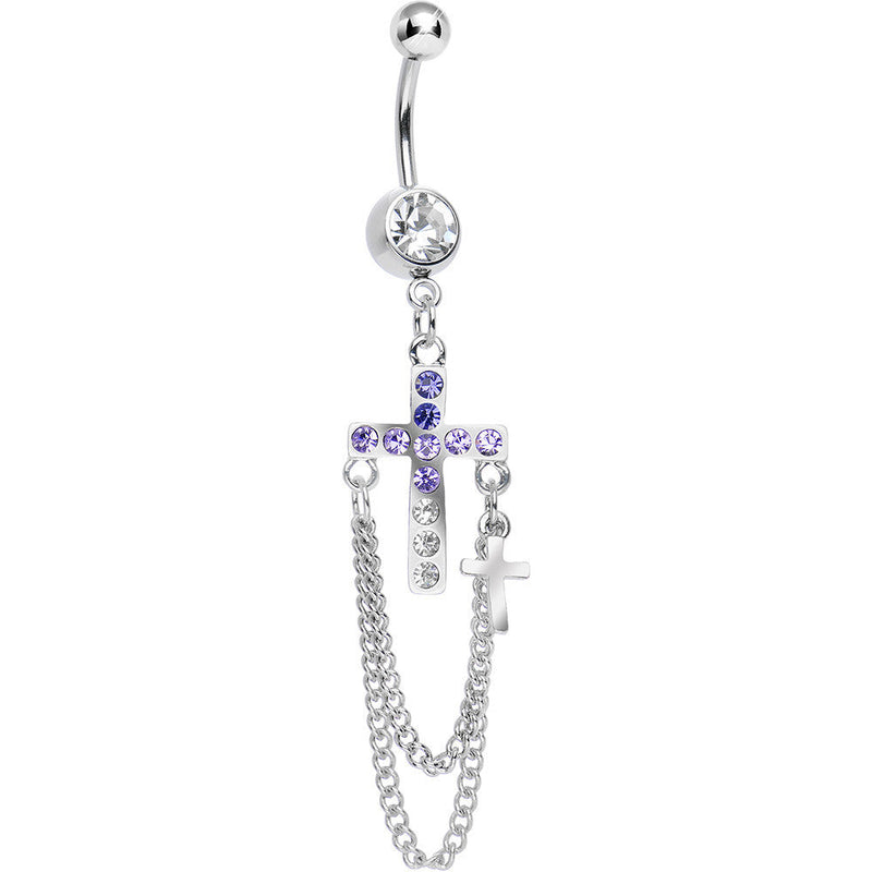 Purple Gem Cross Chain Dangle Belly Ring