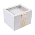 BOOVO Clear Lid Jewelry Box4 Layers Jewelry Organizer Large Jewelry Storage Box with 3 DrawersJewelry Holder Organzier of Rings Earrings Necklace Bracelets for Women (White 4 Layer)