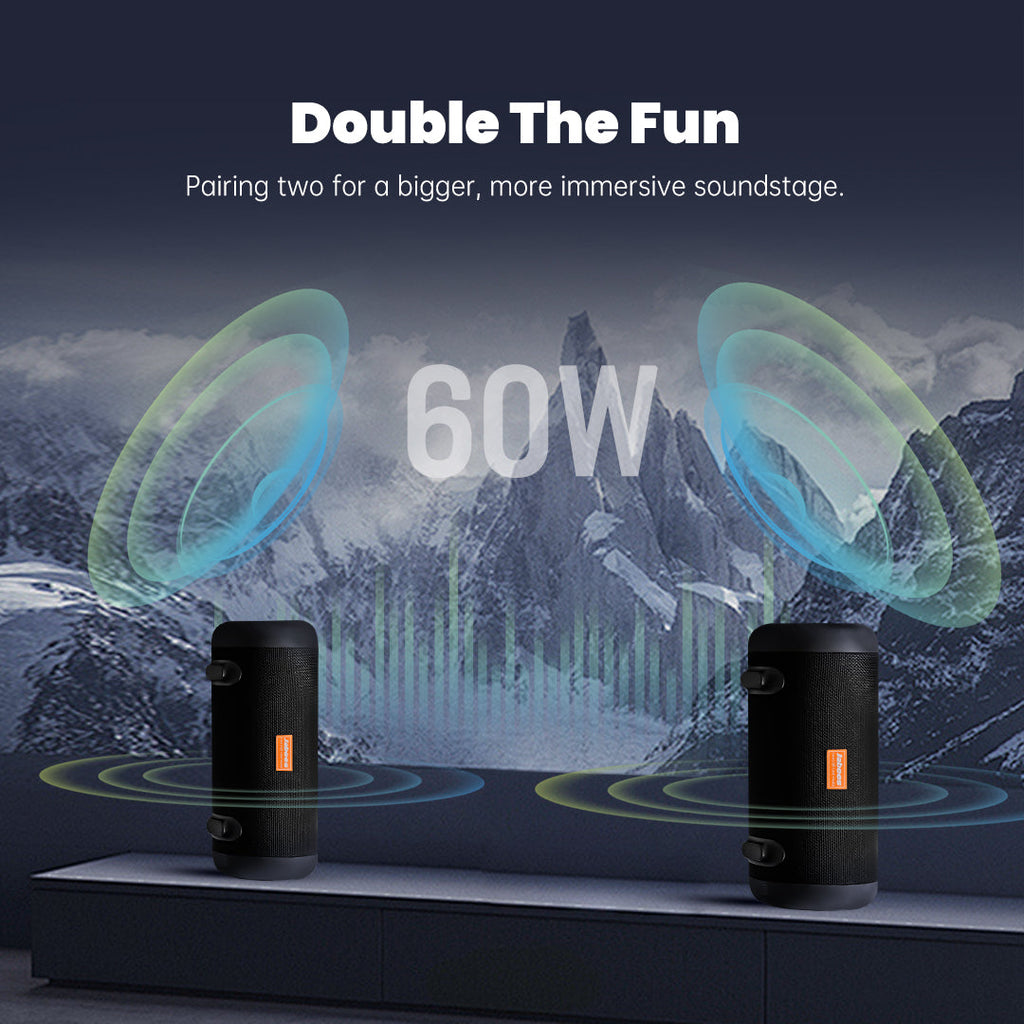 WHALE with Nylon Strap – Bluetooth IPX7 Waterproof Portable Outdoor Speaker with 30W Stereo Sound and USB Charge Out