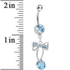 Aqua Cubic Zirconia Drop Sweetness Wrapped in a Bow Dangle Belly Ring