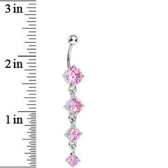 Pink Gem Radiant Quad Dangle Belly Ring