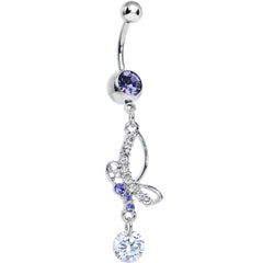 Purple Gem Bejeweled Butterfly Dangle Belly Ring