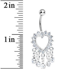 Crystalline Gem Super Sparkle Drops and Hollow Heart Dangle Belly Ring