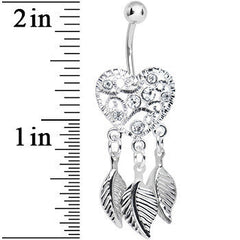 Crystalline Gem Filigree Heart Dreamcatcher Dangle Belly Ring