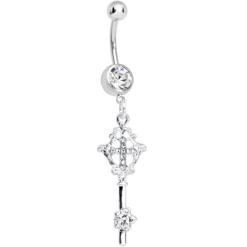 Crystalline Gem Key to Faith Cross Dangle Belly Ring
