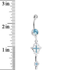 Aqua Gem Key to Faith Cross Dangle Belly Ring
