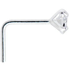 925 Sterling Silver 3mm Round Clear CZ L-Shape Nose Ring