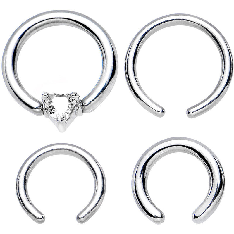 16G and 14G Clear Gem Heart Interchangeable BCR Set
