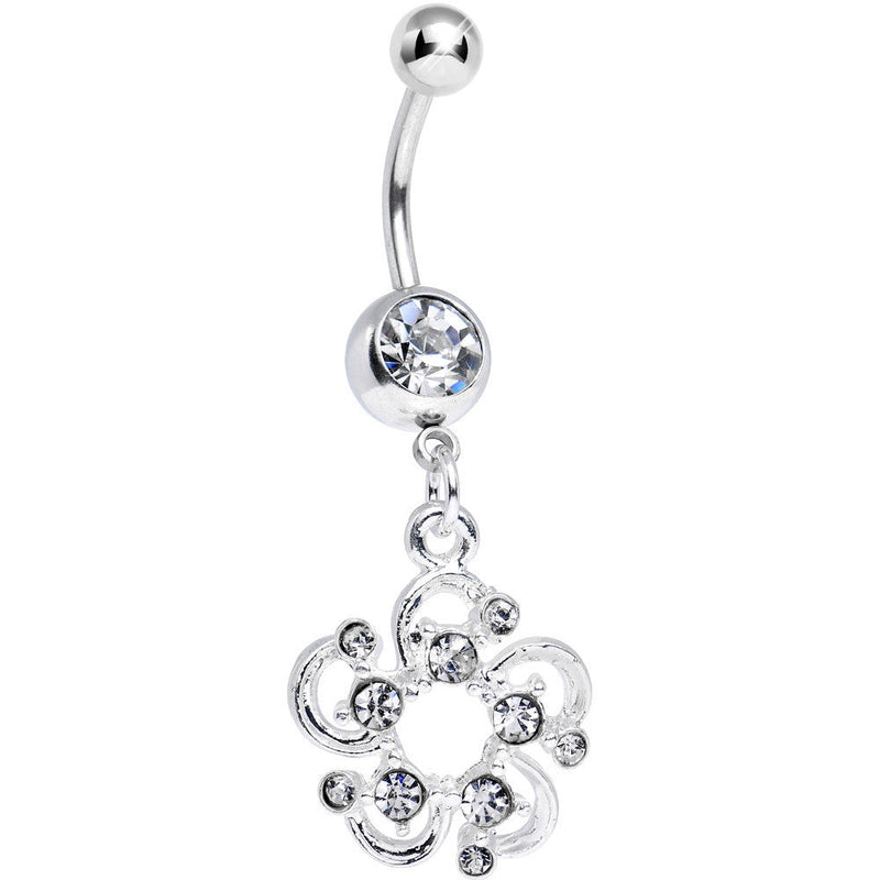 Crystalline Gem Summertime Open Flower Petal Dangle Belly Ring