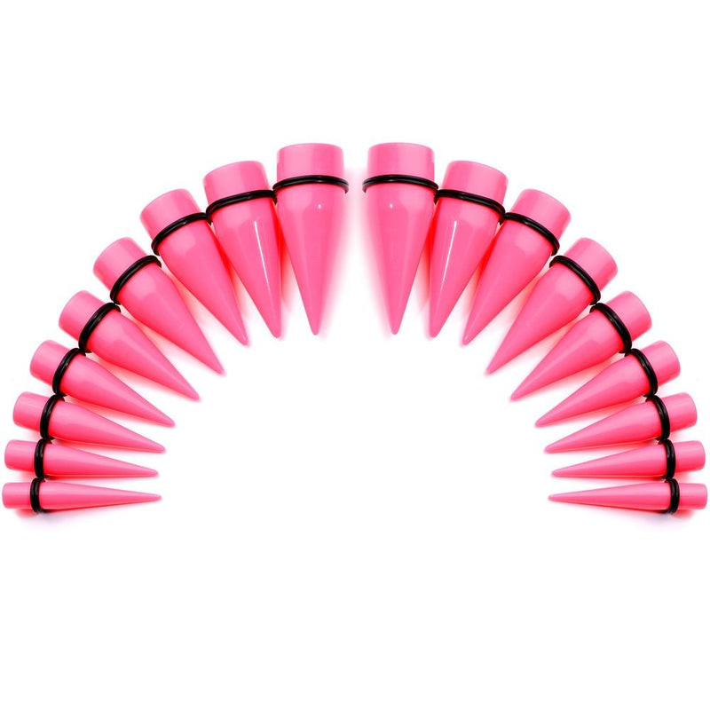 00G to 1 inch 18 Piece Bright Pink Acrylic Ear Stretching Taper Kit Set