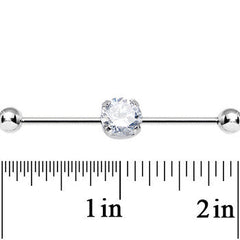 14G Clear CZ Shimmering Circle Industrial Barbell 38mm