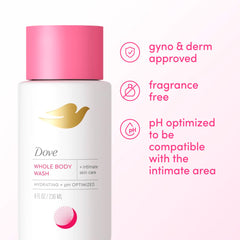 Dove Whole Body & Intimate Wash for Women - Gynecologist Tested Unscented Feminine Wash For Sensitive Skin, 8 oz
