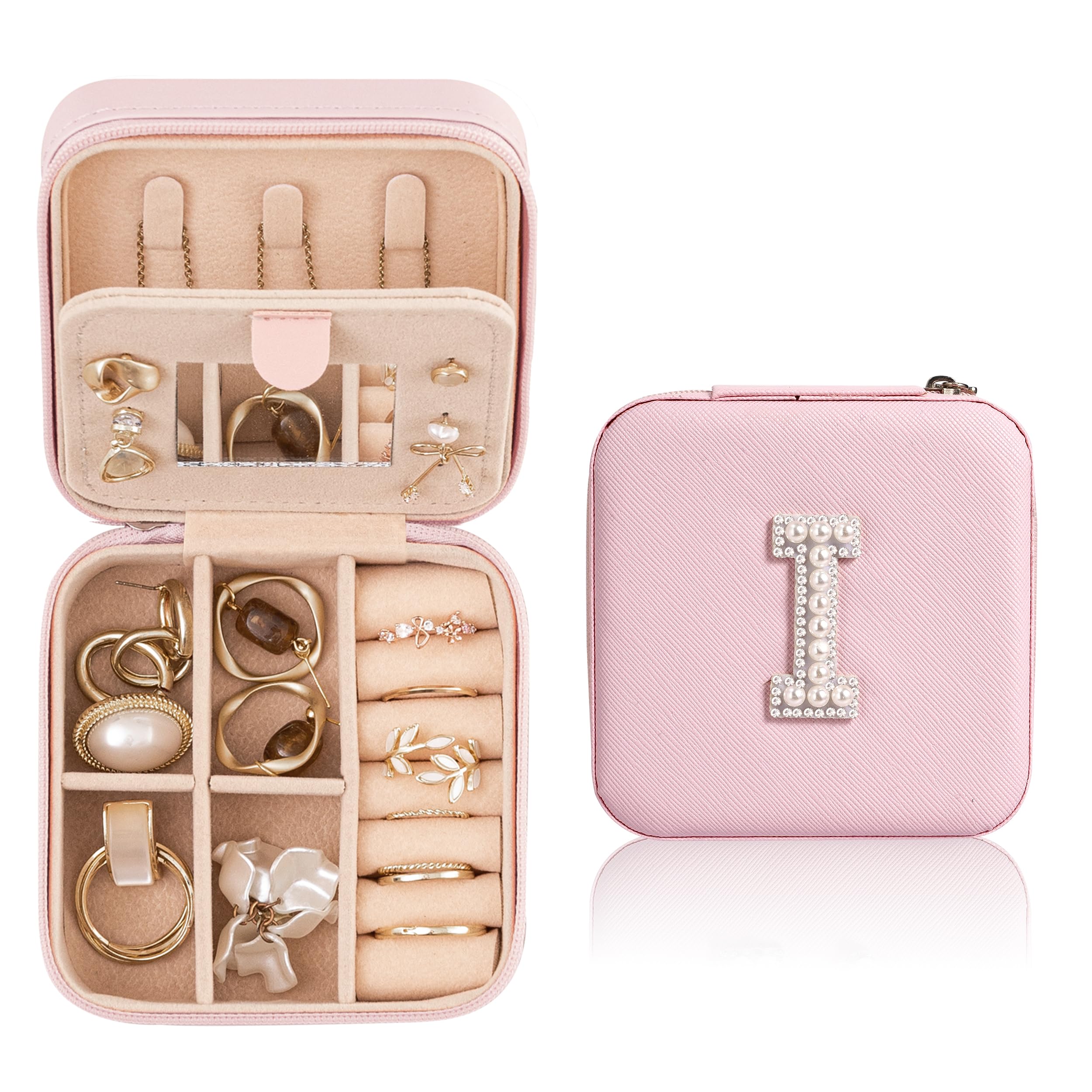 HBselect Travel Jewelry Case Jewelry Box Jewelry Organizer Initial Small Jewelry Boxes for Women Travel Jewelry Box Ring Holder Earring Holder Beach Travel Vacation Essentials
