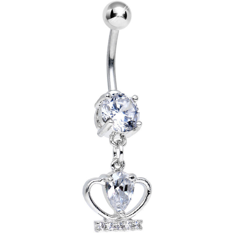 Clear Cubic Zirconia Royal Duchess Sparkling Crown Dangle Belly Ring
