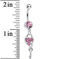 Pink Crystal Unlocking Love Padlock and Key Dangle Belly Ring