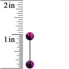 316L Steel Pink Black Enamel Metallic Splash Barbell Tongue Ring