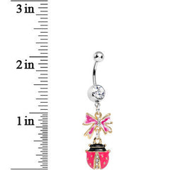 Clear Gem Gift of a Pink Ladybug Dangle Belly Ring