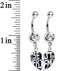 Clear Gem Best Friend in Harmony Heart Dangle Belly Ring Set