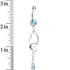 Aqua Cubic Zirconia Fathoms of Love Heart Dangle Belly Ring