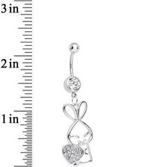Clear Cubic Zirconia Hugging Heart Bunny Dangle Belly Ring