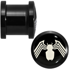 7/16 Licensed White Spider-Man Logo Black PVD Screw Fit Plugs Set
