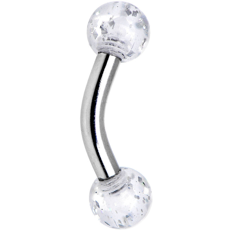 14G 1/4 Acrylic Clear Glitter Cartilage Rook Curved Barbell
