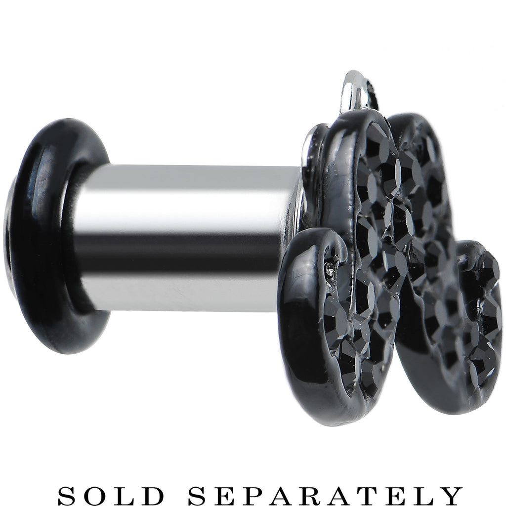 4G Black Gem Paved Fancy Mustache Single Flare Steel Plug