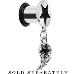 0G Clear Gem Angel Wing and Black Star Single Flare Dangle Plug
