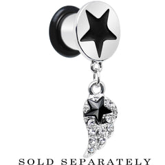 0G Clear Gem Angel Wing and Black Star Single Flare Dangle Plug