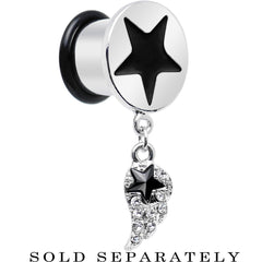1/2 Clear Gem Angel Wing and Black Star Single Flare Dangle Plug