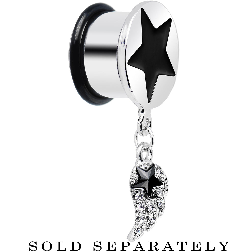 9/16 Clear Gem Angel Wing and Black Star Single Flare Dangle Plug