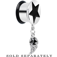 9/16 Clear Gem Angel Wing and Black Star Single Flare Dangle Plug