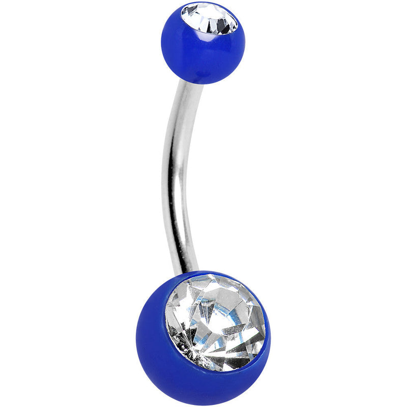 Clear Cubic Zirconia Blue Acrylic Color Blast Belly Ring