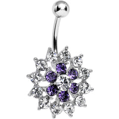 Purple Clear Cubic Zirconia Beauteous Blooming Flower Belly Ring