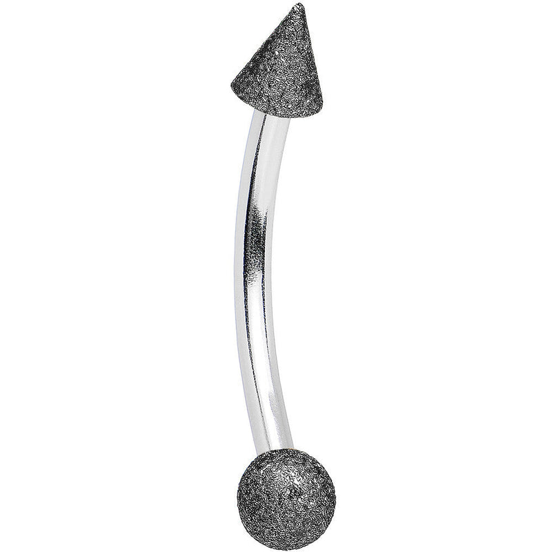 16G 3/8 Black Sandblasted Steel Curved Eyebrow Ring 3mm Cone