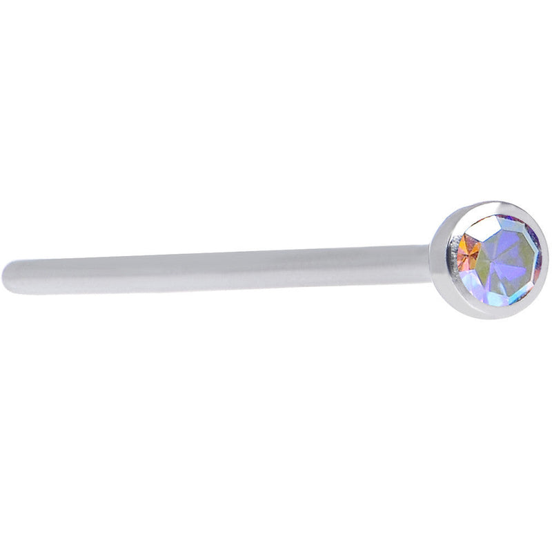 20G 3/4 Aurora CZ Steel Straight Fishtail Nose Ring 2mm