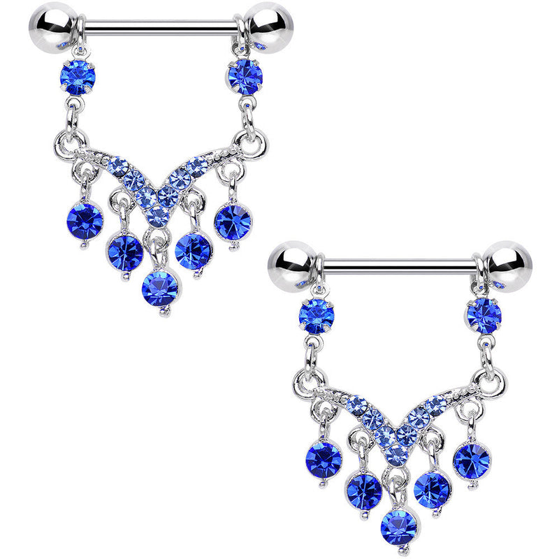 Blue Aqua Gem Victorian Vision Dangle Nipple Ring Set