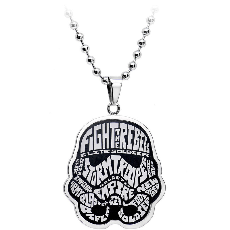 Licensed Steel Star Wars Typography Art Stormtrooper Pendant Necklace