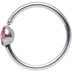 20G 5/16 Stainless Steel Bright Pink Gem Round Nose Hoop