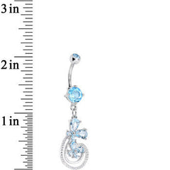 Aqua Cubic Zirconia Dazzling Duo Flowering Butterfly Dangle Belly Ring