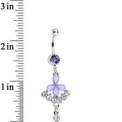 Purple Gem Clear Drops Glittery Flower Dangle Belly Ring