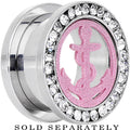 5/8 Stainless Steel Clear Gem Pink Anchor Tunnel Plug