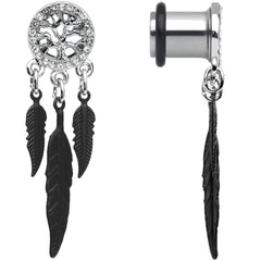 4G Clear Gem Steel Single Flare Tree of Life Dangle Plug Set