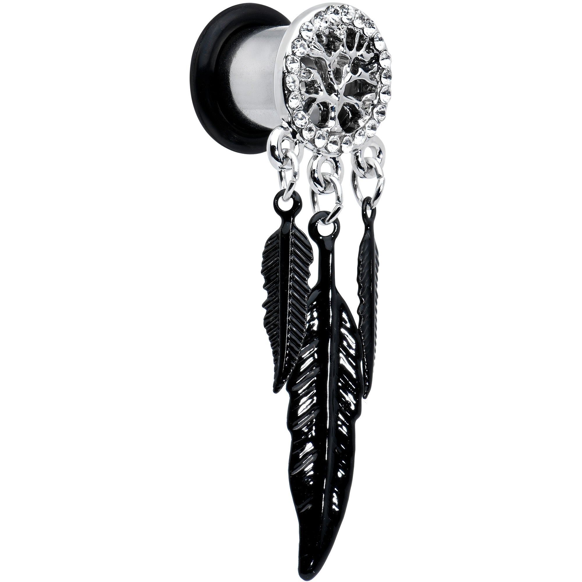 0G Clear Gem Steel Single Flare Tree of Life Dangle Plug Set