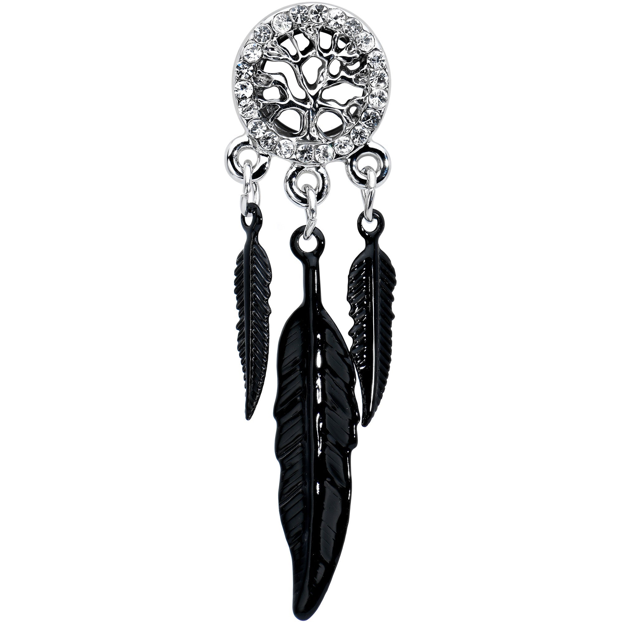 0G Clear Gem Steel Single Flare Tree of Life Dangle Plug Set