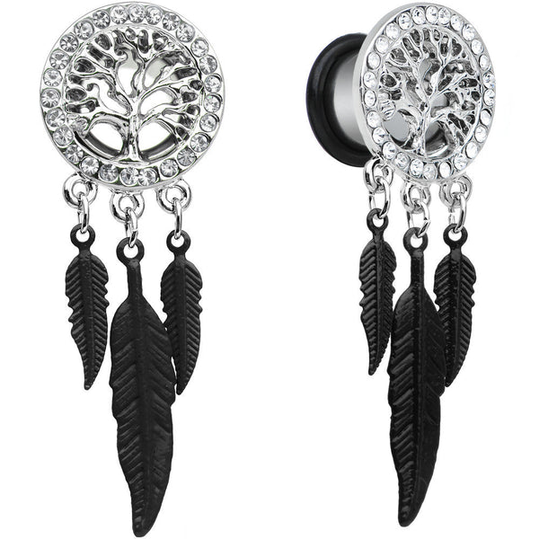 00G Clear Gem Steel Single Flare Tree of Life Dangle Plug Set