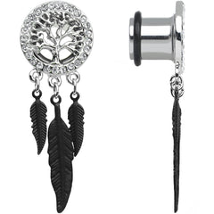 00G Clear Gem Steel Single Flare Tree of Life Dangle Plug Set
