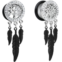 9/16 Clear Gem Steel Single Flare Tree of Life Dangle Plug Set