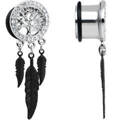 9/16 Clear Gem Steel Single Flare Tree of Life Dangle Plug Set